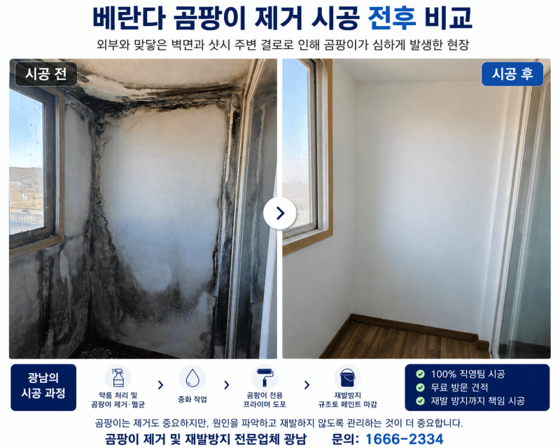 베란다 곰팡이 제거, 방치된 결로로 인해 심해진 곰팡이 시공 사례